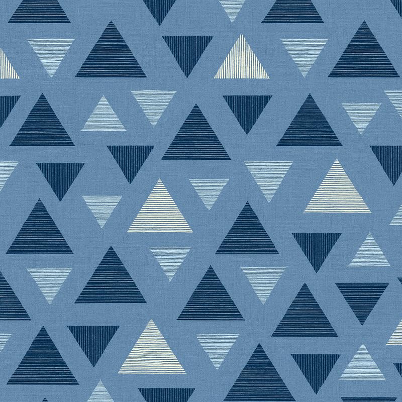 Image of Fitted sheet Blue Geometric Triangle Print Fitted Bedsheet | Glace Cotton 140 TC | King Size (72x78 inch) with 2 Pillow Covers (18x28 inch) | Deep Pocket up to 10 Inches - Soft & Comfortable