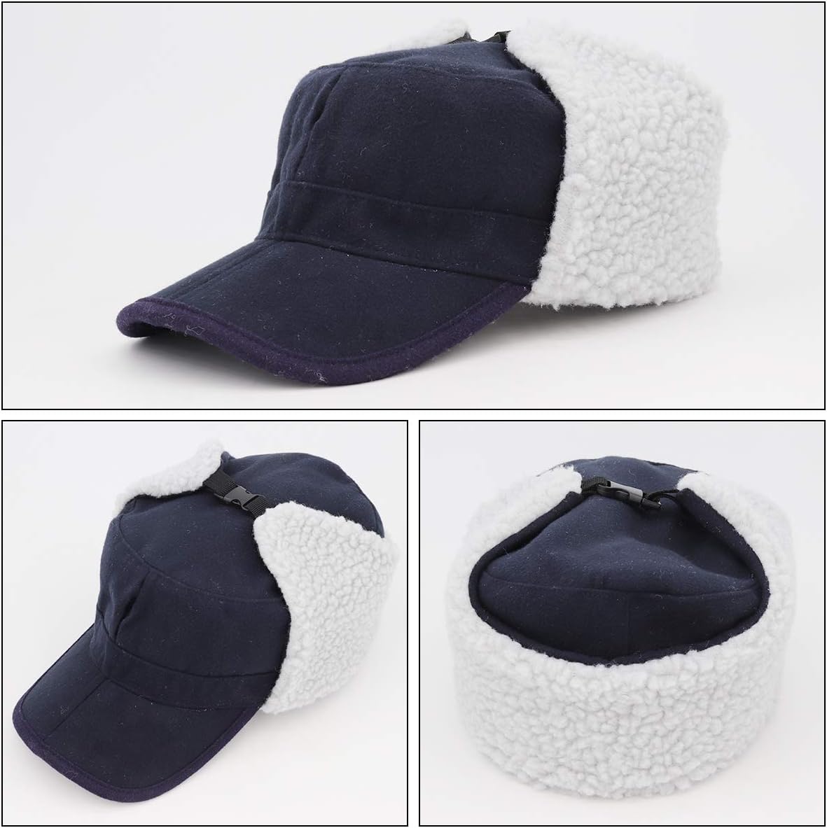 Gisdanchz Winter Wool Army Military Cadet Flat Top Radar Hat for Men Women Navy Blue Hunting Trapper Elmer Fudds Corps Hats Warm Baseball Cap with Earflaps Aviator Caps with Visor Navy Blue