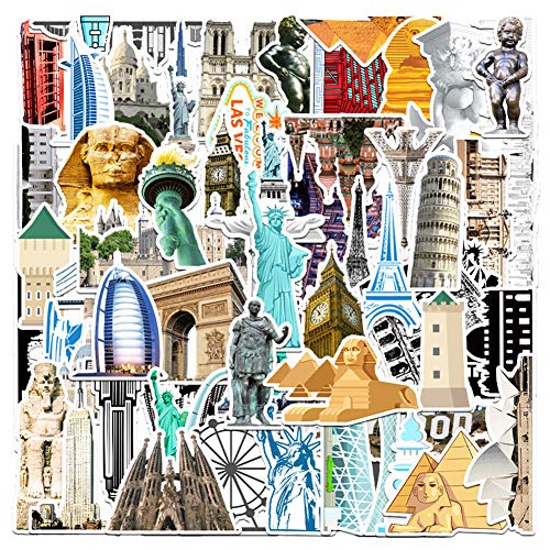 64 Pcs Landmark Building Stickers|World Famous Landmark Waterproof Vinyl Stickers for Bike Water Bottles Laptop Bicycle Refrigerator Cup Luggage Computer Mobile Phone Skateboard Decals