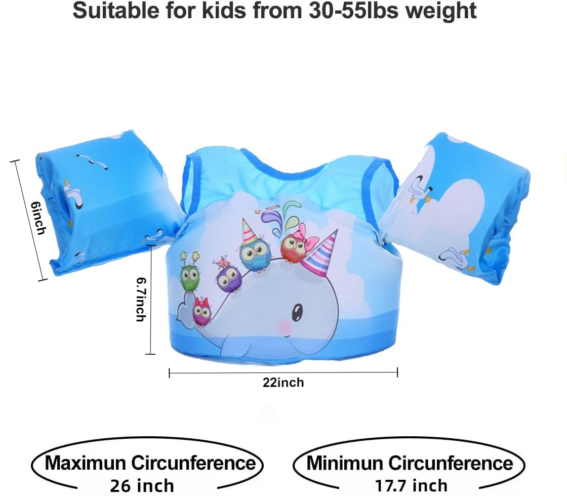 Toddler Pool Floaties for Kids 20-70 lbs, Adjustable Swim Vest with Shark Design, Arm Floaties for Swimming Safety(Dolphin)