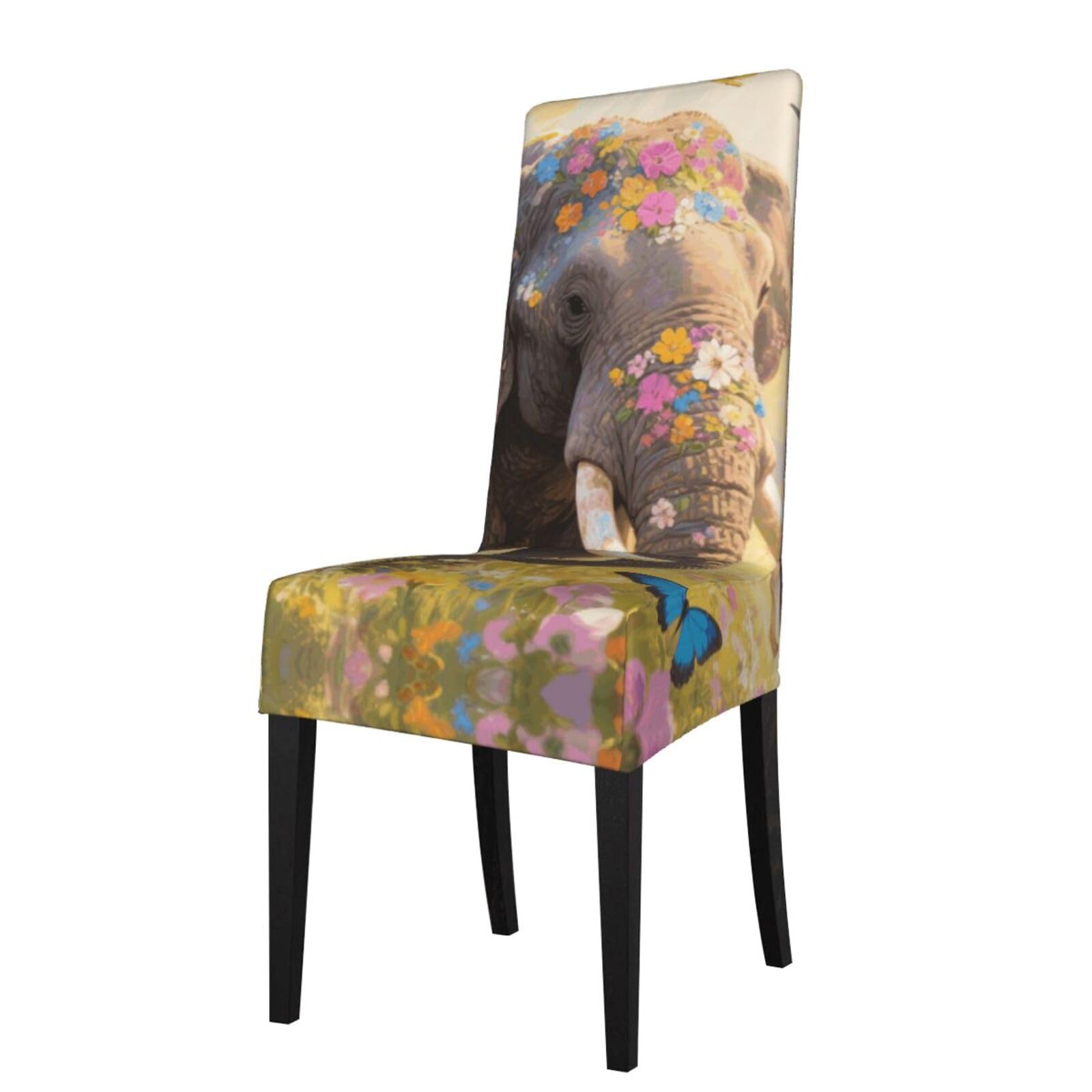 Fodpand Black Butterfly Elephant Dining Room Chair Cover Stretch Parsons Chair Slipcovers Removable Washable Chair Protectors Cover High Elastic Seat Protector For Home,Kitchen, Hotel, Banquet