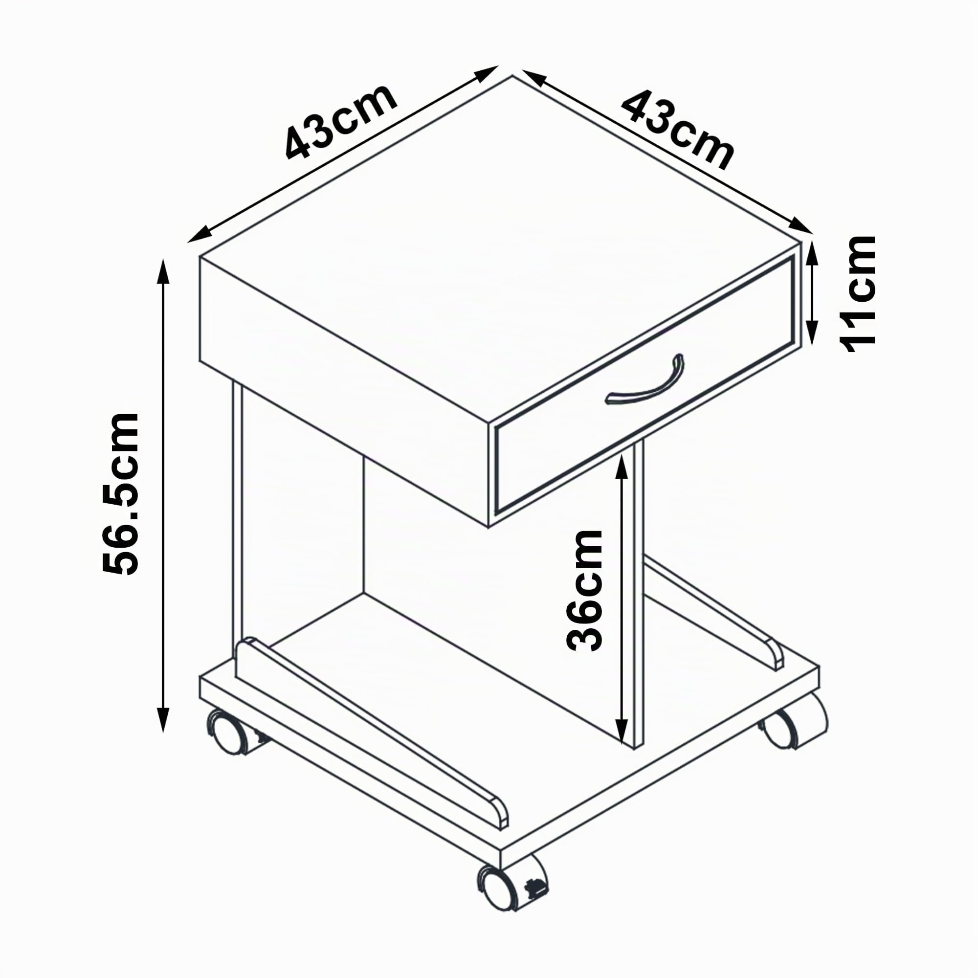 [en.casa] Beistelltisch mit Rollen Jokkmokk Rolltisch Abstelltisch mit Schublade Bambus Nachttisch auf Rollen 56,5 x 43 x 43 cm Wohnzimmertisch Sofatisch