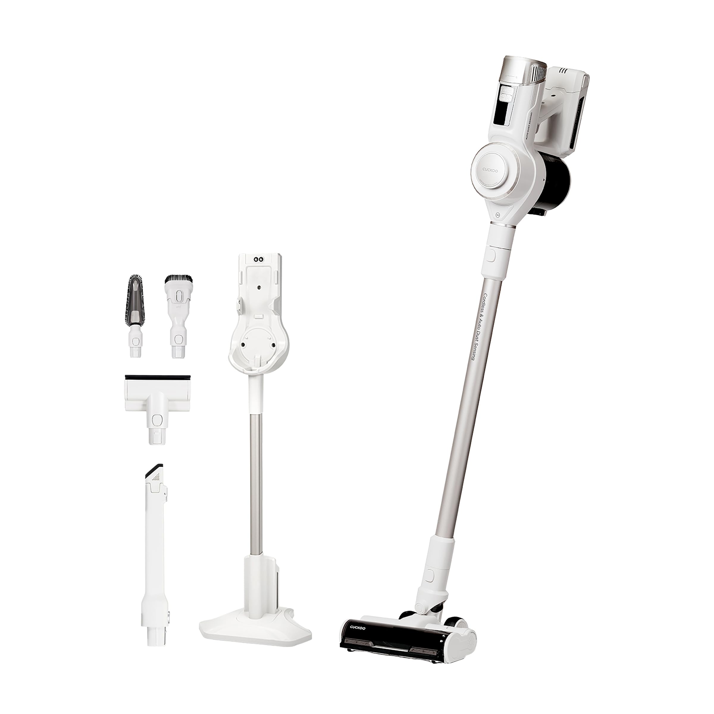 CUCKOO Powerclone Cordless Vacuum Cleaner for Home with Charging Stand, High-Suction Cordless Stick Vacuum Cleaner for Hardwood Floor and Carpet, Includes Multiple Attachments, White (CVC-A1410NW)