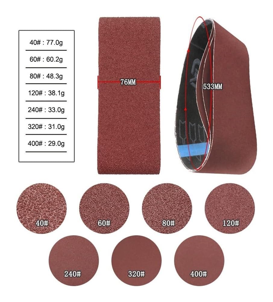 Herramienta de lijado, papel lija, rollo, 20 bandas abrasivas 533 x 76 mm, accesorios for amoladoras banda fino y grueso(P60)