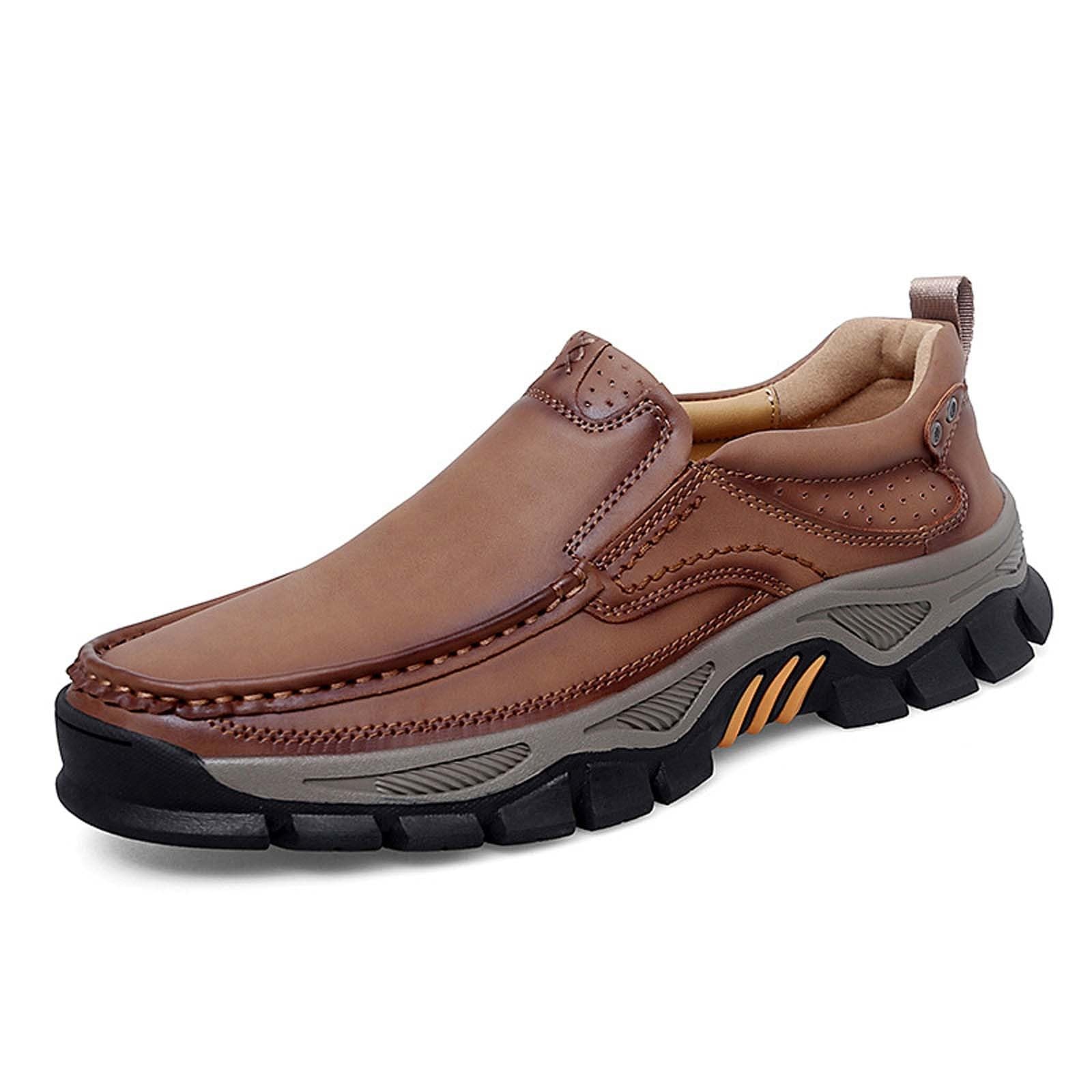 Zapatos de senderismo para hombre Slip On Mocasines cómodos de cuero mocasines transpirables antideslizantes mocasines casuales zapatos de cuero para caminar zapatos de cuero para el trabajo