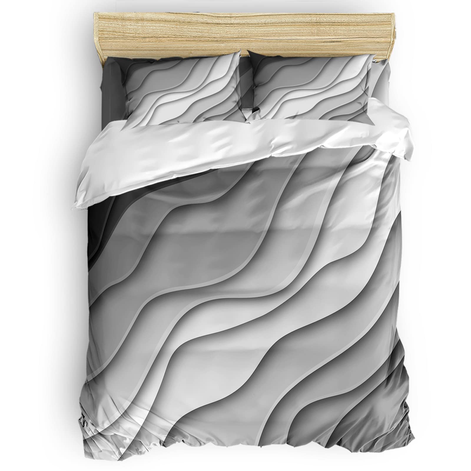 LooPoPComforter Sets California King Size Grey Modern Geometric Soft Bedding Duvet Cover Sets 4 Pieces Gray Abstract Beach Bedding Set (Comforter Cover + Flat Sheet + 2 Pillow Cases) for All Season