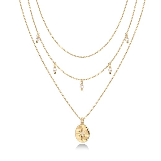 PAVOI 14K Gold Plated Layering Necklaces | Stylish Minimalist Design Pendant Necklaces | Bar, Lotus, Disc, Dog Tag, Horizontal Bar Pendants for Women