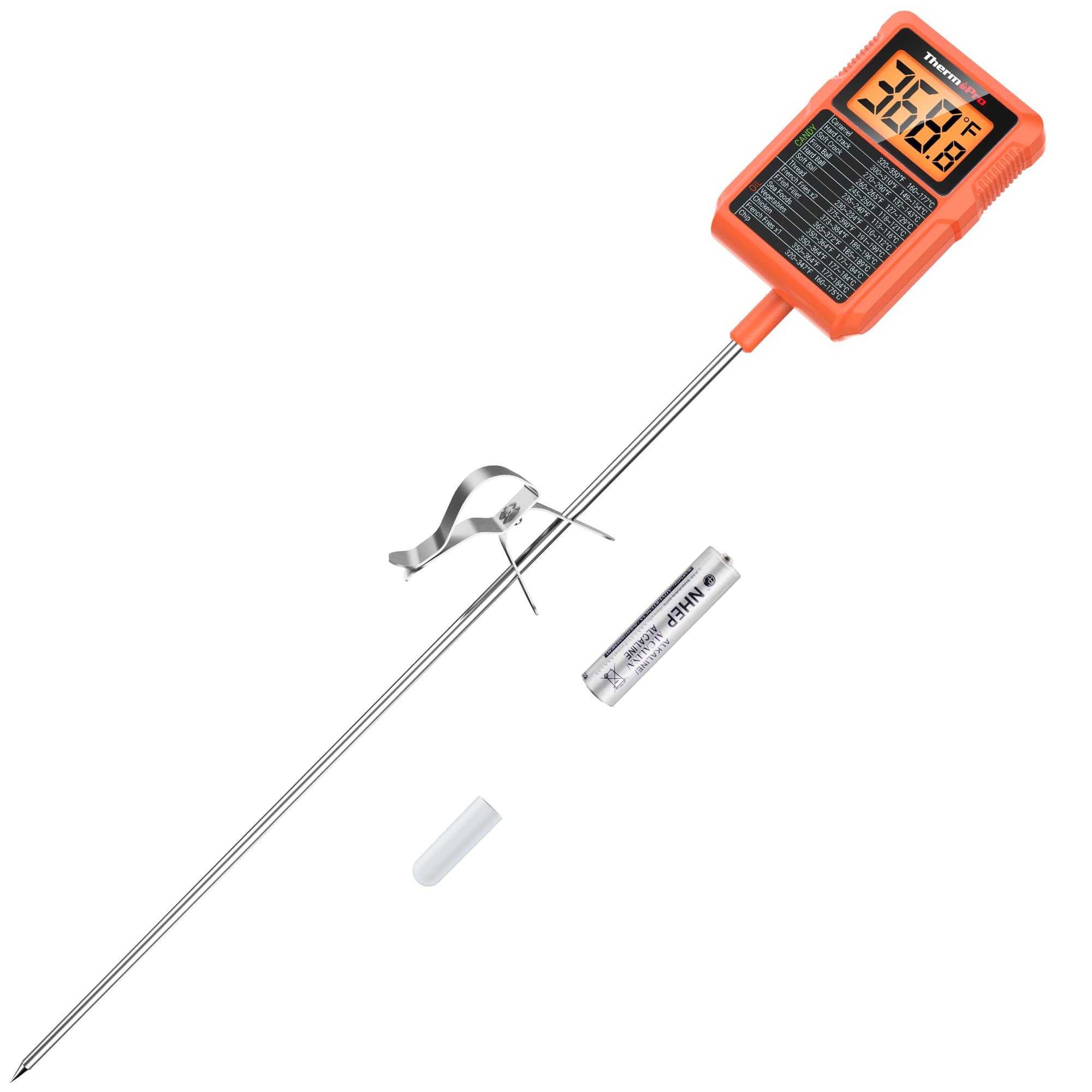 ThermoPro TP510 Waterproof Digital Candy Thermometer with Pot Clip, 8" Long Probe Instant Read Food Cooking Meat Thermometer for Grilling Smoker BBQ Deep Fry Oil Thermometer