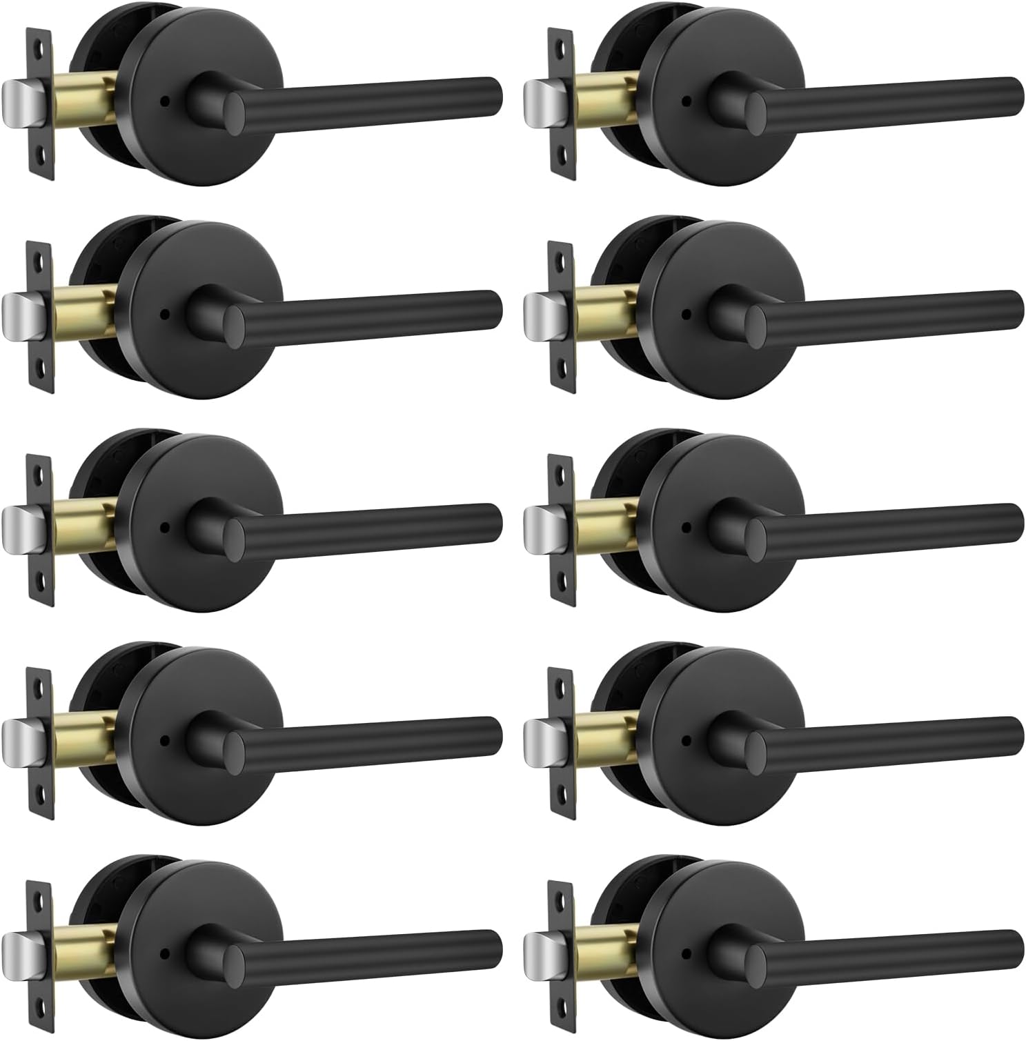 Haidms 10 Packs Matte Black Heavy Duty Door Handle Interior,Privacy Door Lever Handle, Bathroom Door Handles Interior, Modern Bedroom Door Handle