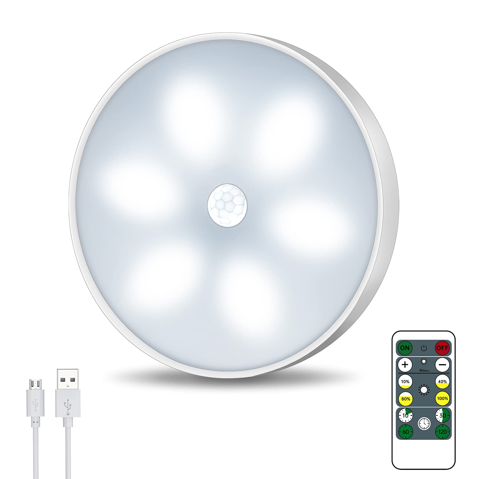 LED Night Light with Motion Sensor,LED Cabinet Lighting with Remote Control,USB Rechargeable Cabinet Light with Auto/On/Off Modes Intelligent Interior Lighting (1 Pack)