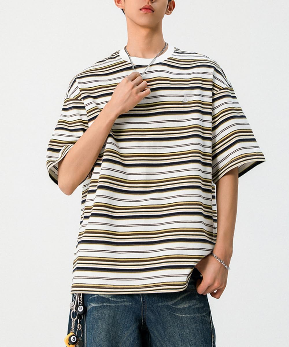 Striped Loose Fit T-Shirt for Men Emo Crewneck Short Sleeve Streetwear Tops Summer Trendy Tees Unisex Y2k Clothes - Image 3