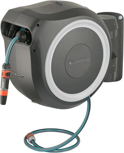 Wall-Mounted Hose Box Rollup L (White) 30 m: Versatile Watering System for Large Gardens, Swivel Hose Box, Including 30 m Gardena Hose and mounting kit (18627-20)