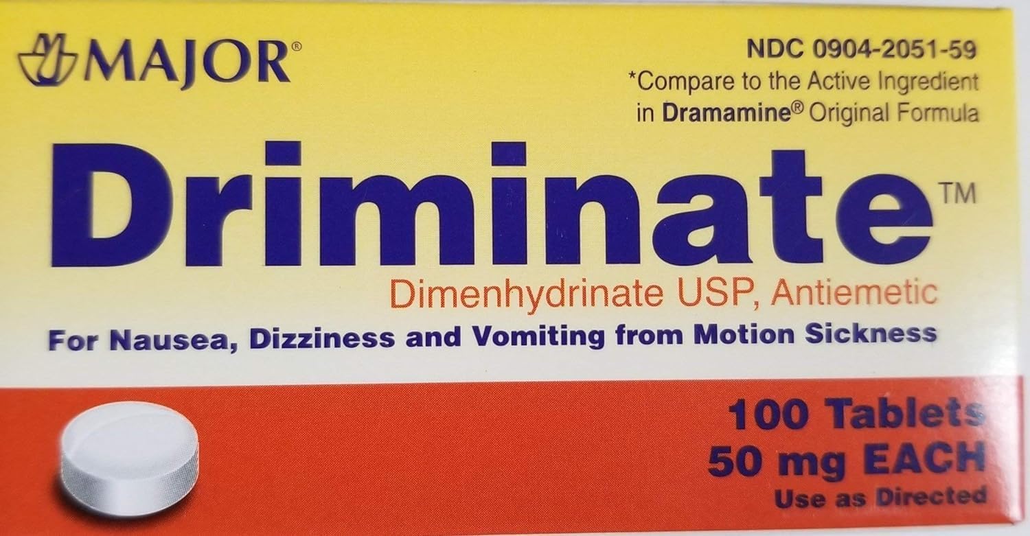 Major Driminateยฎ Dimenhydrinate 50mg 100 Ct for Nausea, Dizziness and Vomiting From Motion Sickness