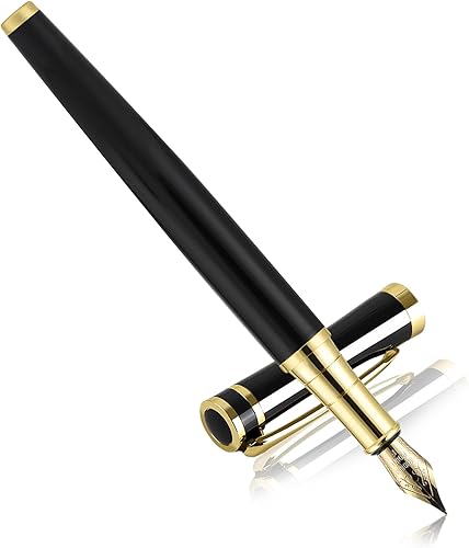 lucilynx Pluma estilográfica, punta media, incluye 10 cartuchos de tinta (5 negros, 5 azules) y convertidor de recarga de tinta, bolígrafo de