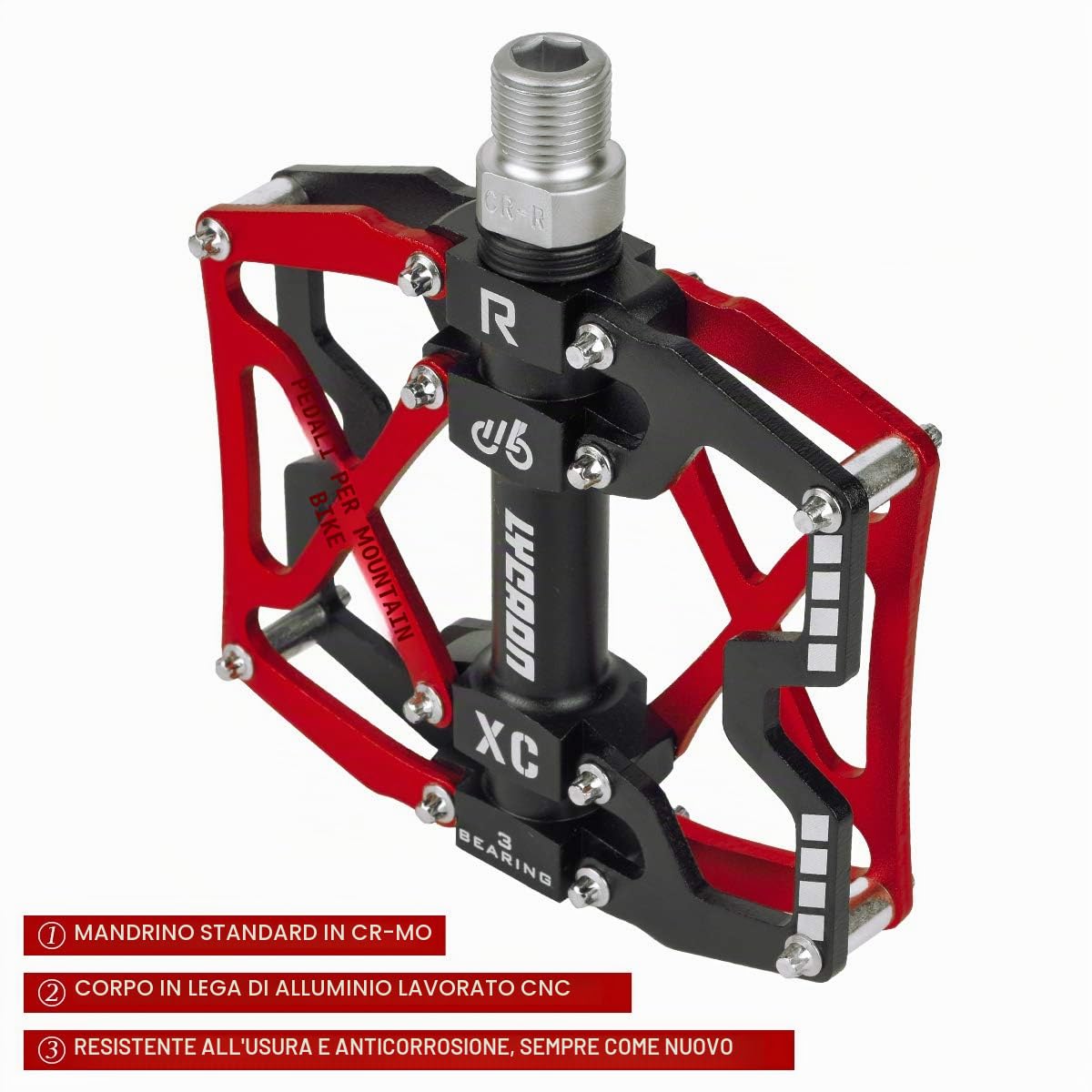LYCAON Pedali per Bicicletta, Pedale per Bici Antiscivolo in Lega di Alluminio CNC, 3 Pedali Cuscinetti per BMX MTB 9/16 Pollici