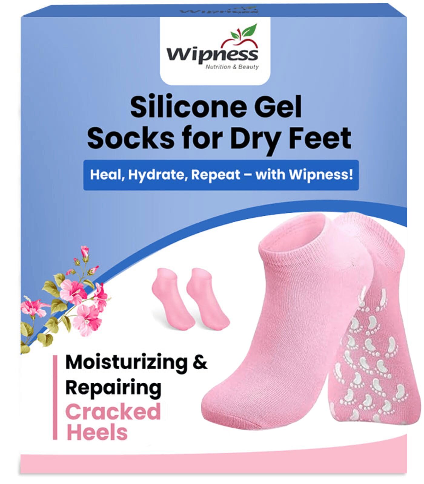 Wipness Silicone Gel Heel Socks for Cracked Heels – Repairing Socks for Dry Feet – Reusable Heel Sleeves for Women (1 Pair, Pack of 2)