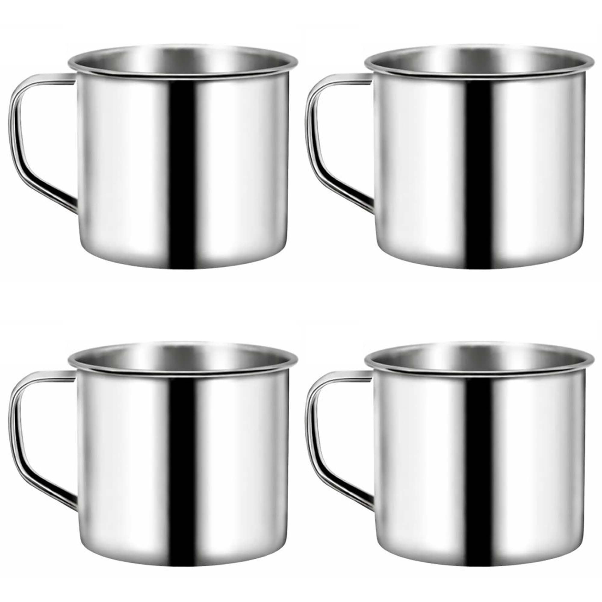 PEBBLE HUG Stainless Steel Mug with Handle, Compact and Durable, Ergonomic Design, Perfect for Tea, Coffee, Milk, Water, Travel Use, Home Kitchens, Heat-Resistant, Long-Lasting, (4Pcs)