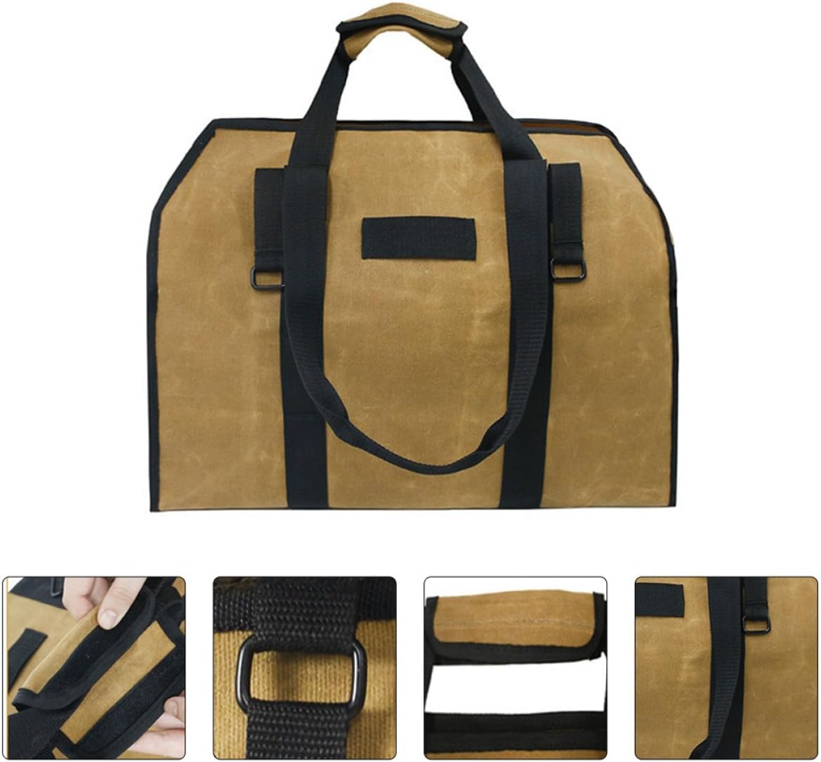 Waxed Canvas Log Carrier Firewood Tote Bag with Zipper Large Capacity Waterproof Firewood Holder for Indoor Outdoor Fireplace Use