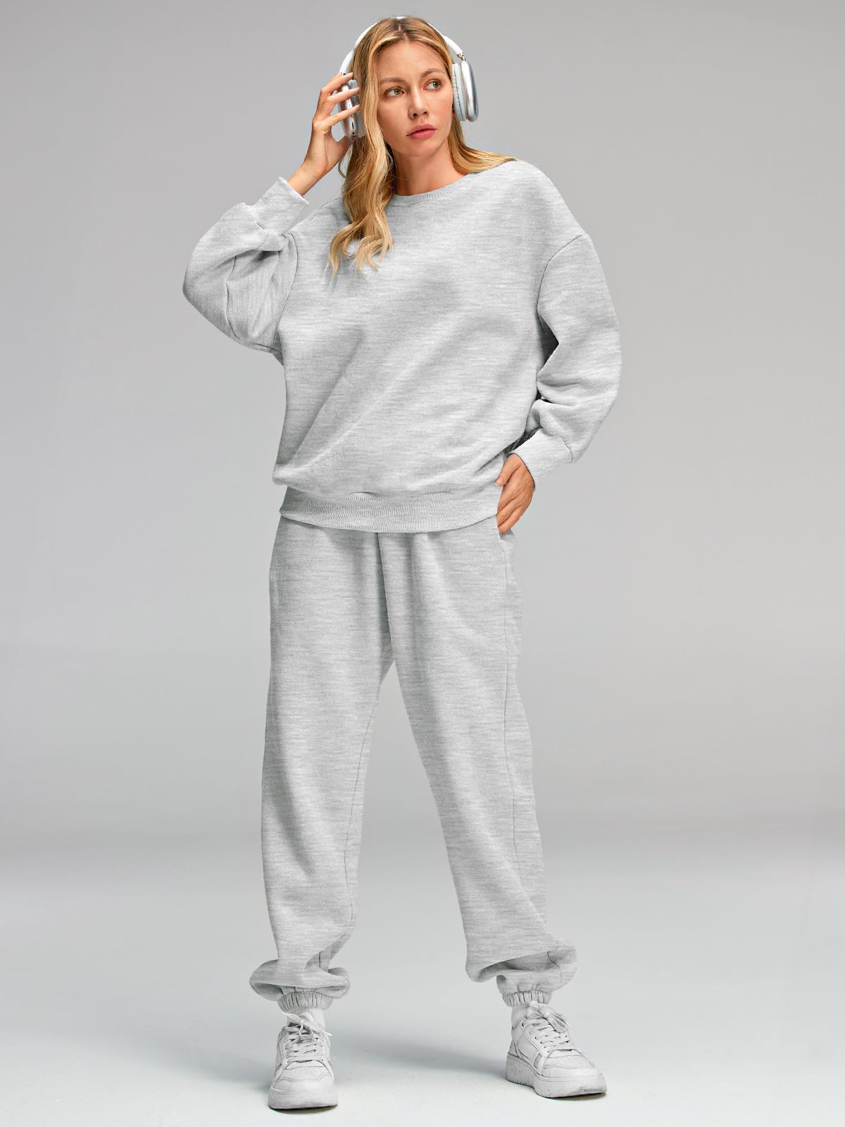 AUTOMET Sweatsuits for Women Set 2 Piece Outfits Oversized Sweatshirt Fall Outfits 2025 Lounge Sets Pullover Casual Trendy Y2k Clothing Sweatpants with Pockets Grey L