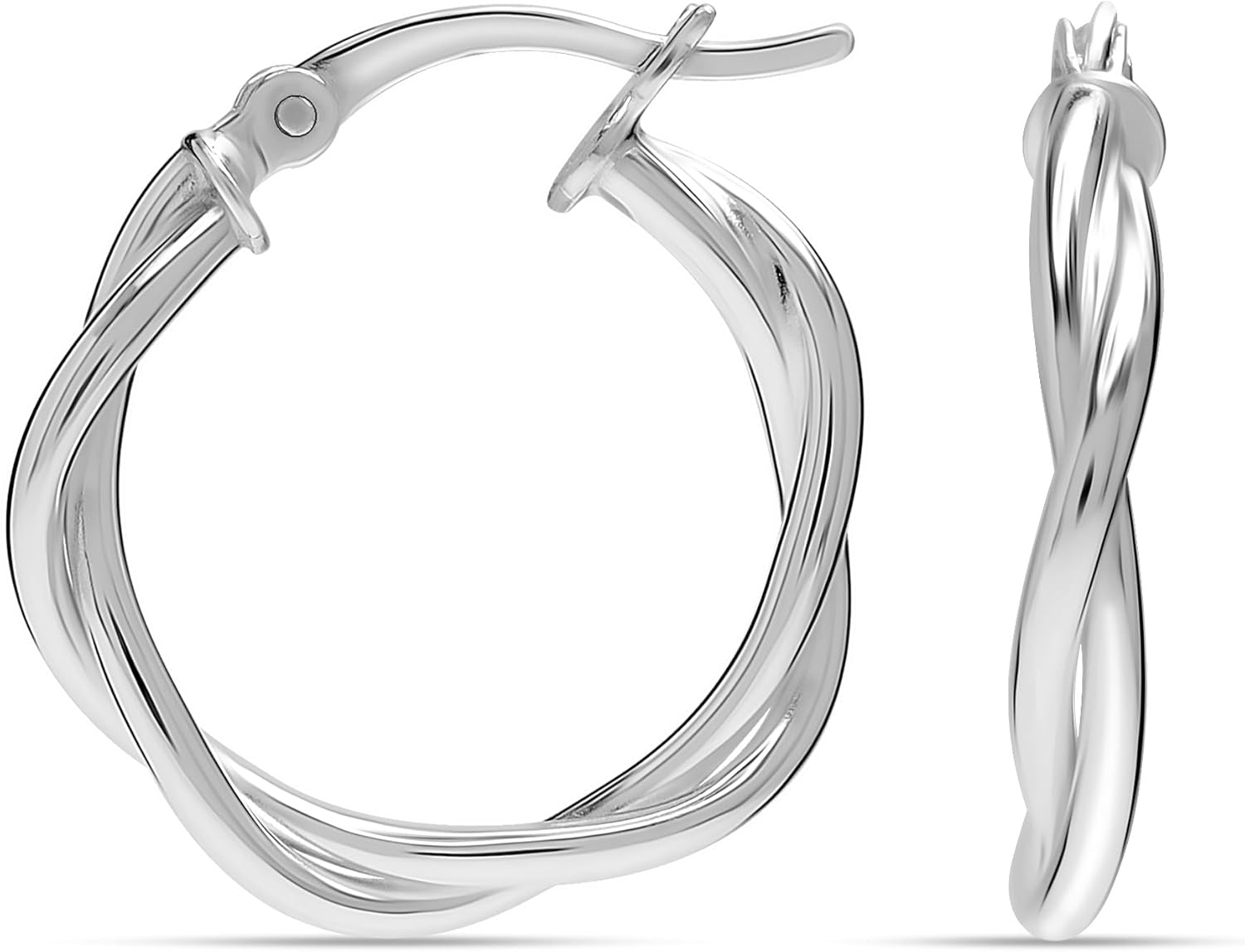 LeCalla 925 Sterling Silver Hoop Earrings Round Twisted Italian Double Layered Click-Top Earring Hoops for Women