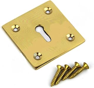 Square Keyhole Cover Escutcheon 50mm x 50mm + Screws (Polished Brass)