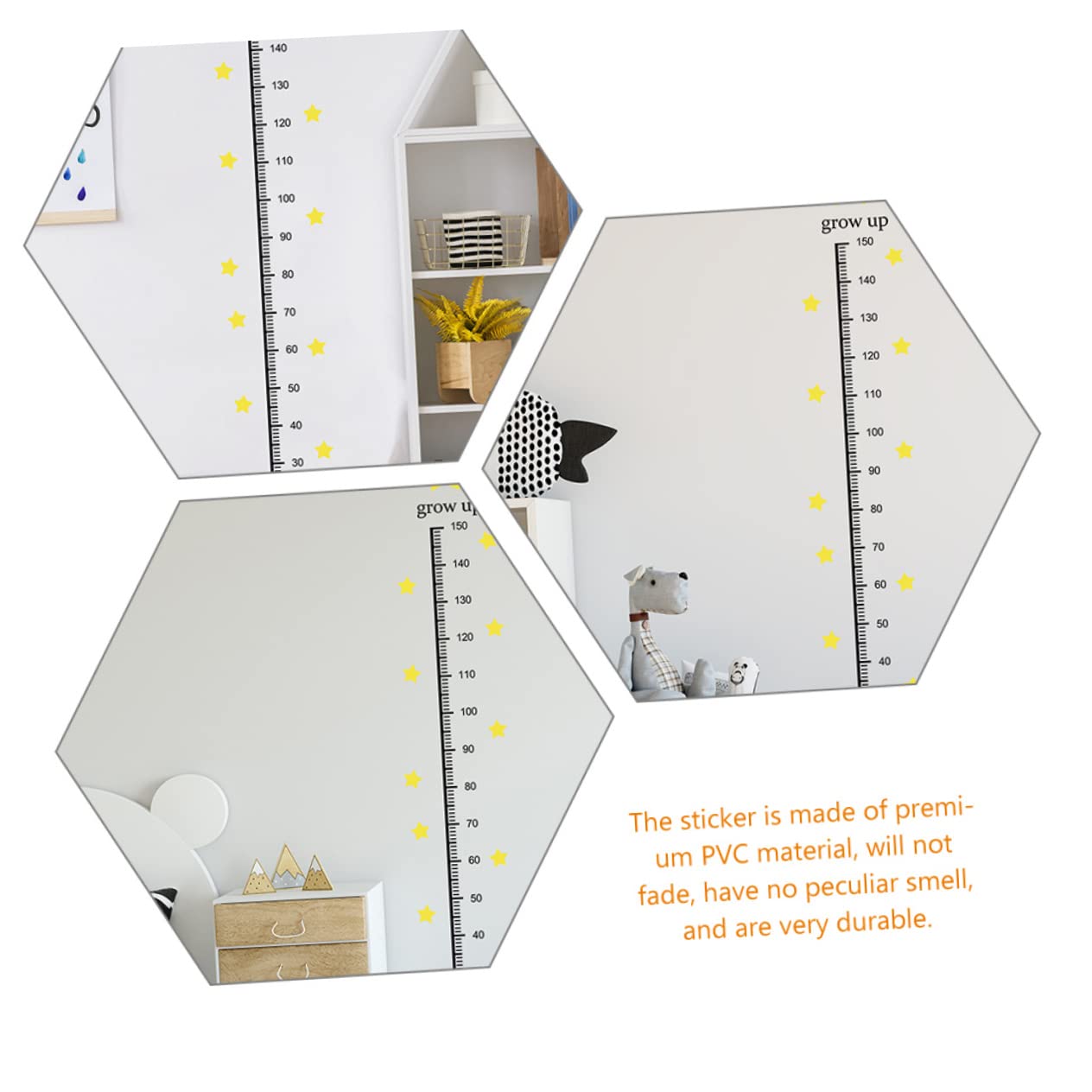 2sheets Self-Adhesive Star Design Height Measurement Wall Decal for Boy Girl Removable Growth Chart Stickers for Boy Material Decorative