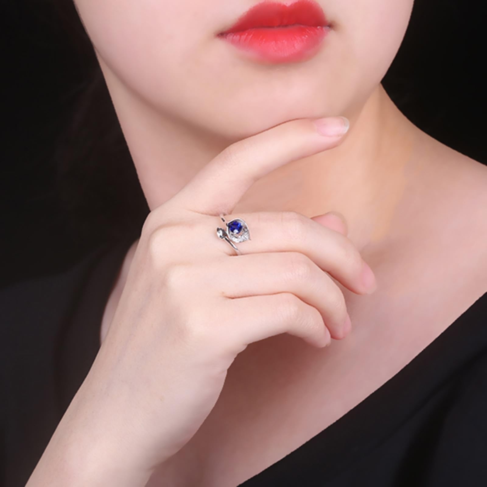Anello eternità in oro bianco 18 carati con zaffiro blu e pera, anello di coppia con zaffiro blu da 0,7 carati e diamante, misura 13 (16,9), 53 (16,9), metallo prezioso, zaffiro, 53 (16.9), Metallo,