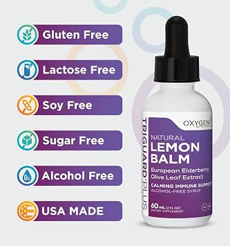 TriGuard Lemon Balm Plus - Lemon Balm Extract, Elderberry, Olive Leaf Extract Tincture 2 fl oz | For Calming, Stress Relief, Immune Support and Inflammation | Alcohol-Free, Non-GMO, Made in USA