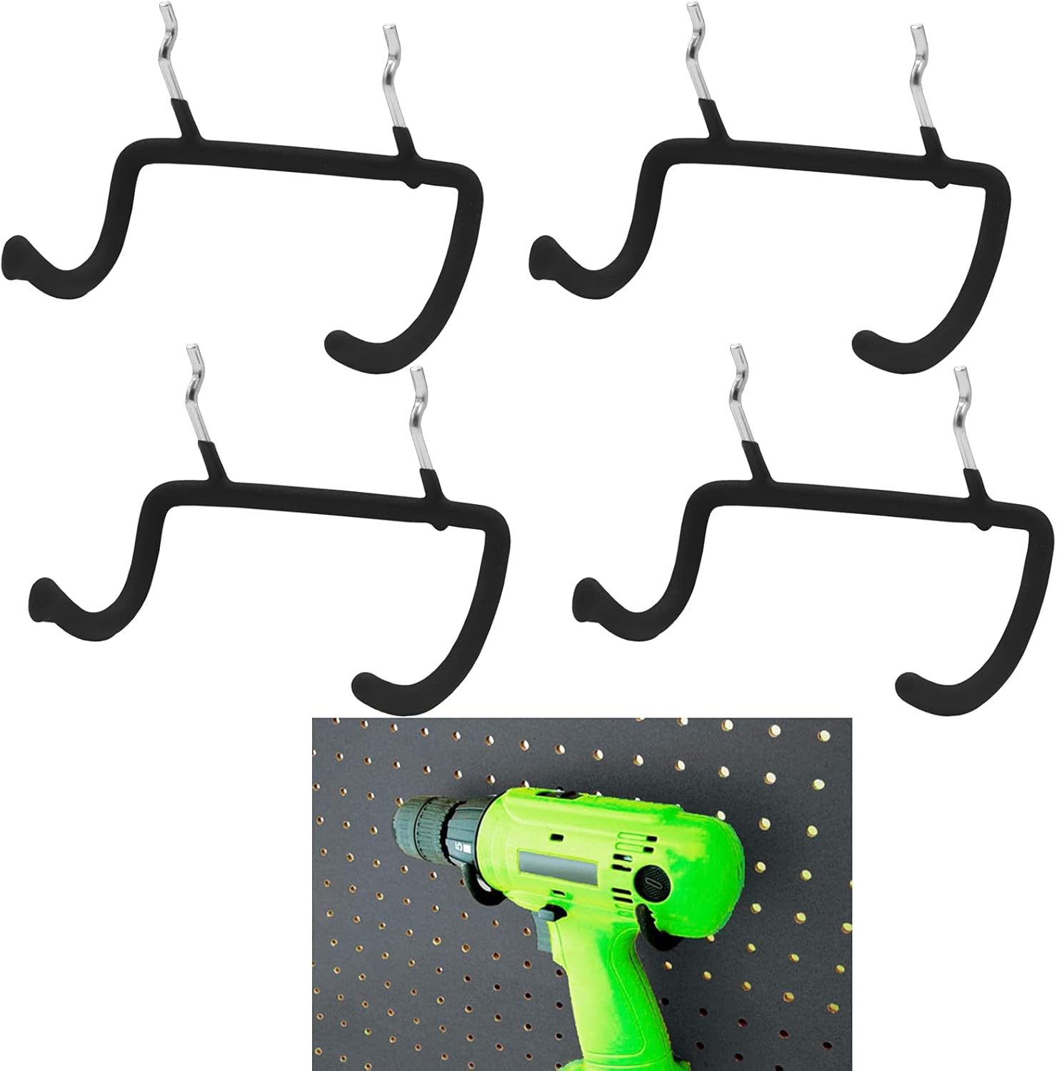 Beautiful yoen 4 Pieces Pegboard Drill Holder, Heavy Duty Hooks Organization