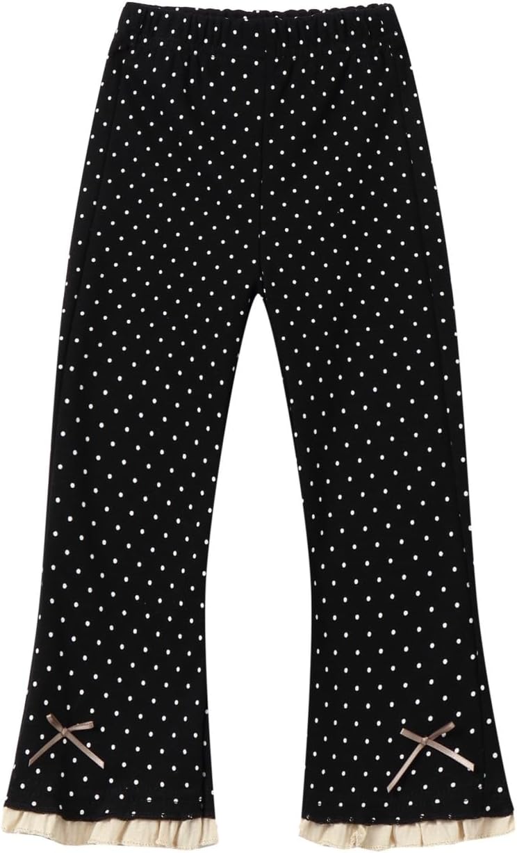 Mud Kingdom Girls' Flare Polka Dots Pants for Kids Elastic Waist Trousers with Bow Details 2T- Size 8