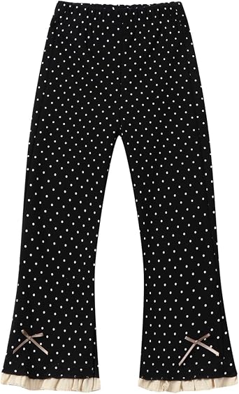 Mud Kingdom Girls Flare Polka Dots Pants for Kids Elastic Waist Trousers with Bow Details 2T- Size 8