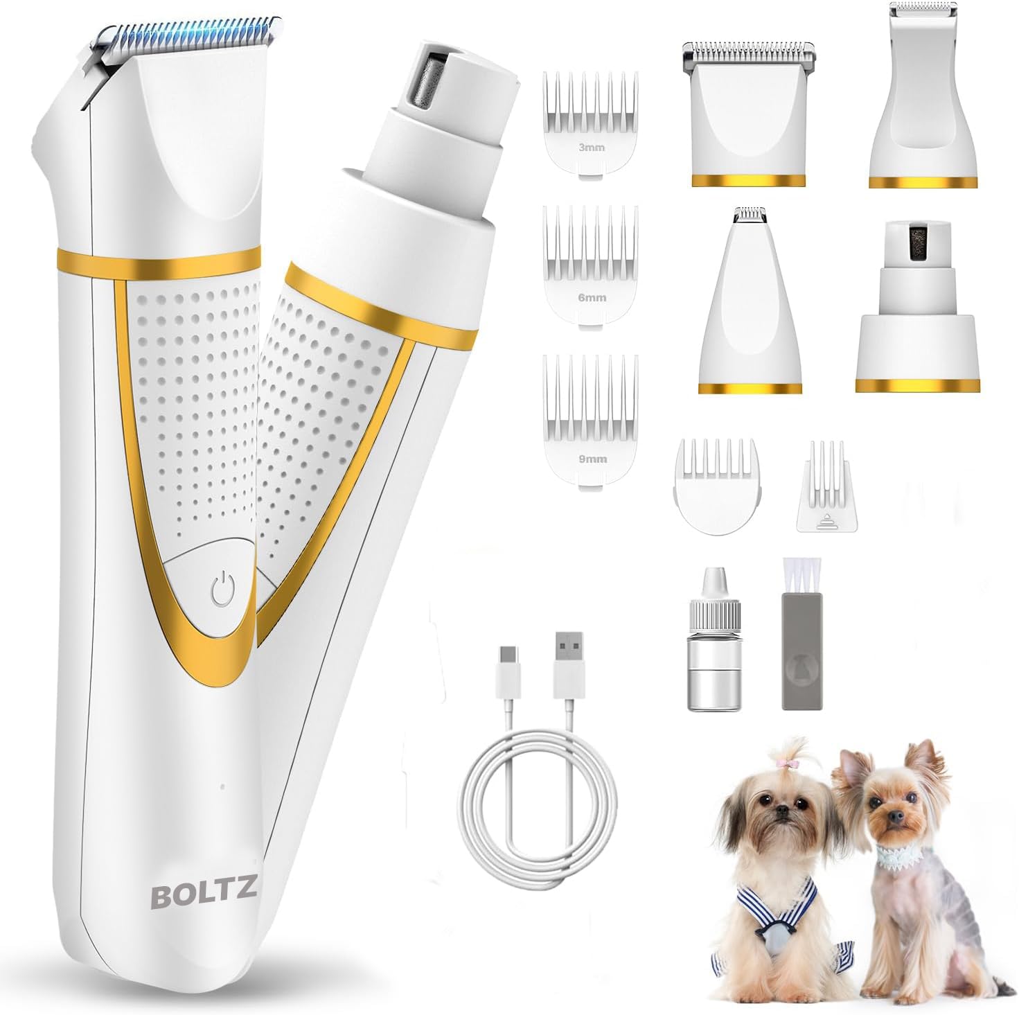 Boltz Pets Grooming Kit, 4 in 1 Electric Cordless Dog Paw Trimmer with Nail Grinder, Low Noise Dog Nail Trimmers, IPX7 Waterproof Small Pet Grooming Clippers for Paws, Ears, Face, Hip Hair (1 Year Warranty, White)-image-40