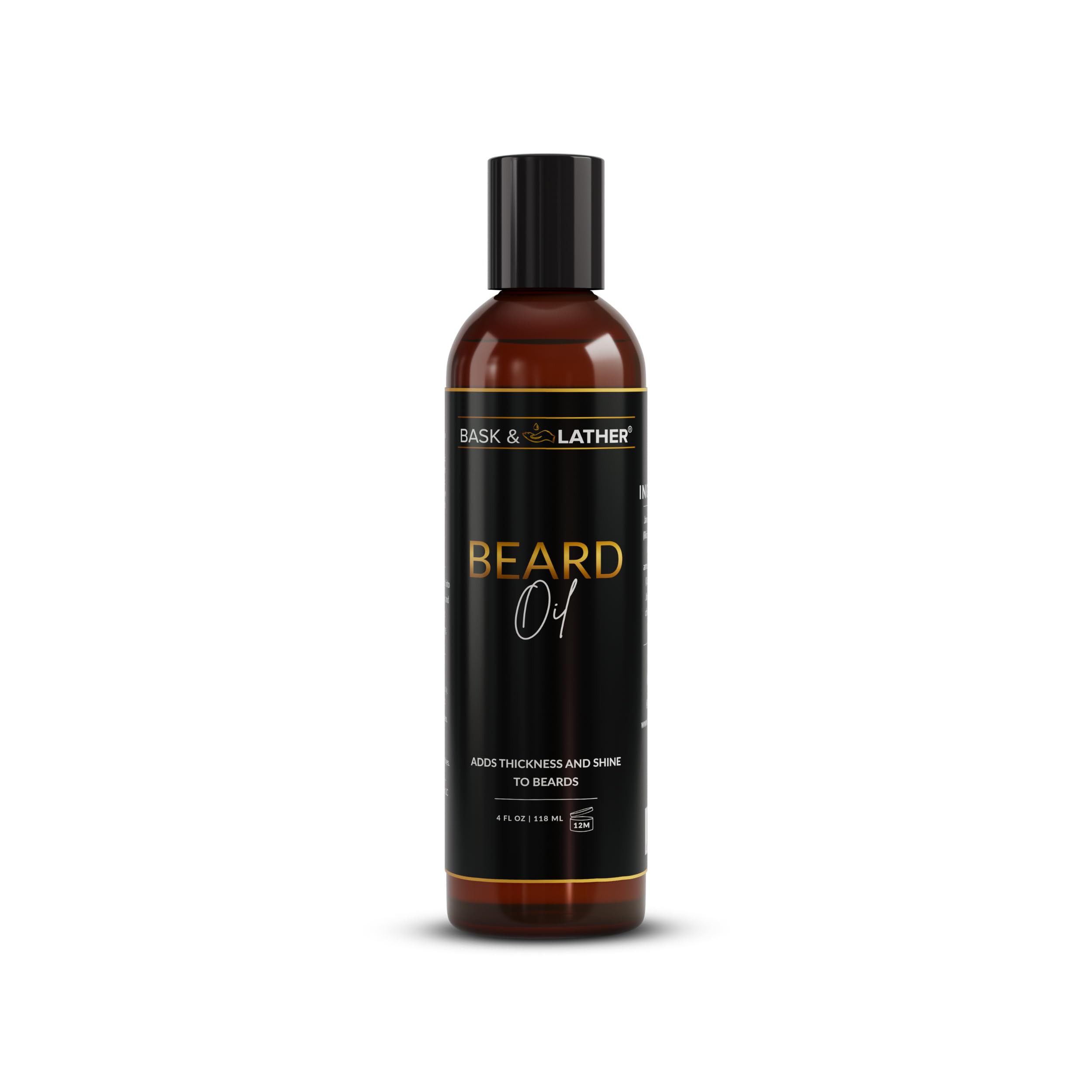 BASK & LATHER Beard Growth Oil, Frizz Free Hair Oil for Men Beard Care with Vitamins & Natural Ingredients to Hydrate, Smooth & Soften for Shiny, Thicker Fuller Beard Hair and Texture, 4 fl oz. 4 Fl Oz (Pack of 1)