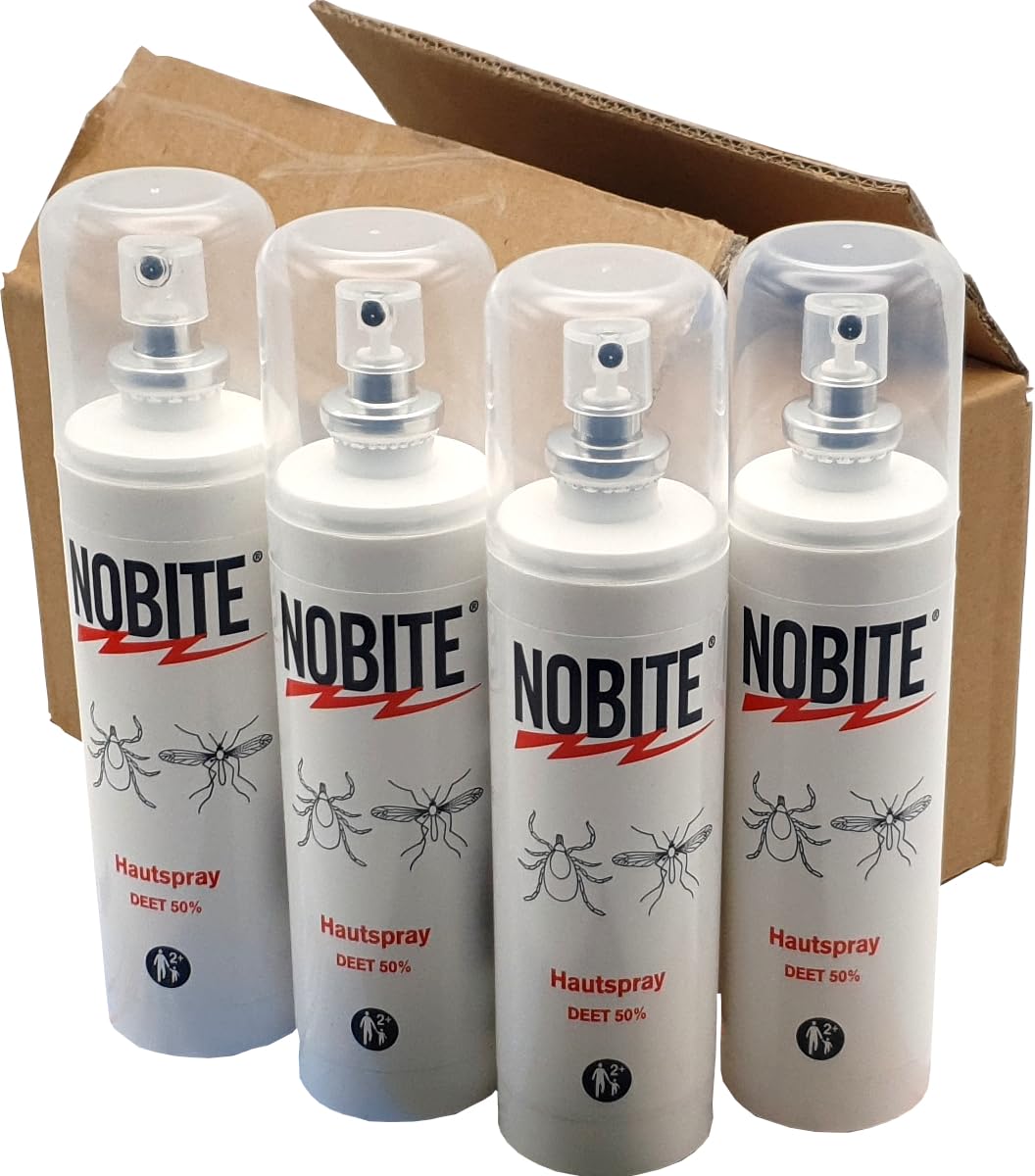 NOBITE Hautspray 4x100ml – Mückenspray & Zeckenschutz, 50% DEET Tropenspray