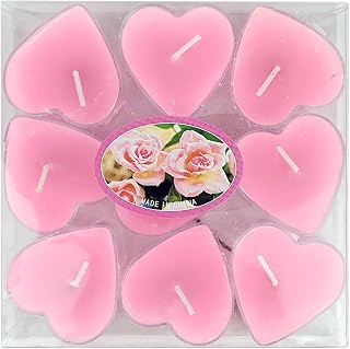 9-Pack Heart Romantic Candle Tealight Candles for Party, Make a Proposal, Halloween, Table Centerpiece (9, Pink)