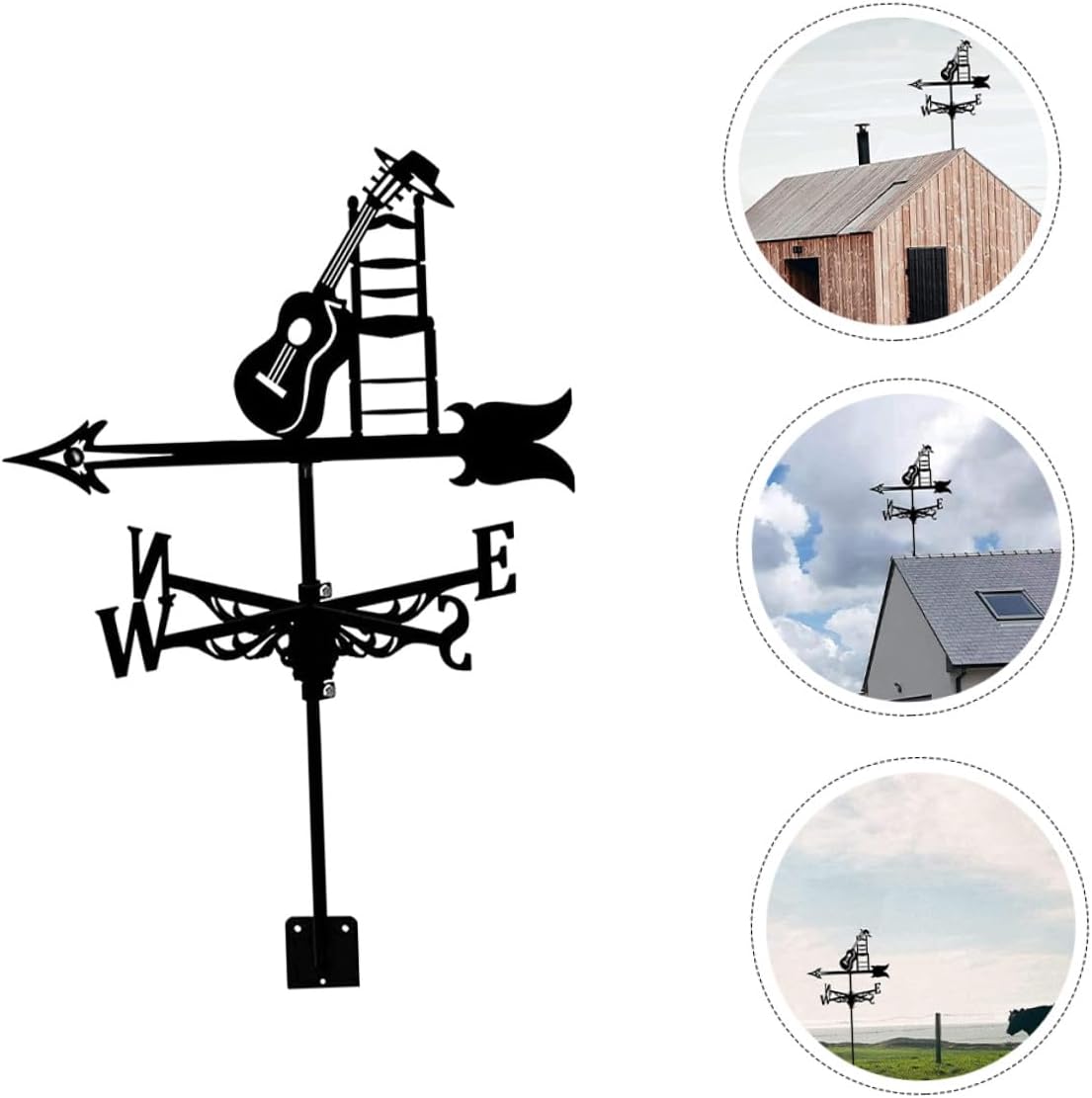 Alasum Metal Guitar Weathervane Garden Decoration Outdoor Iron Weather Vane Roof Mount Lawn Wind Direction Measuring Tool for Patio and Yard