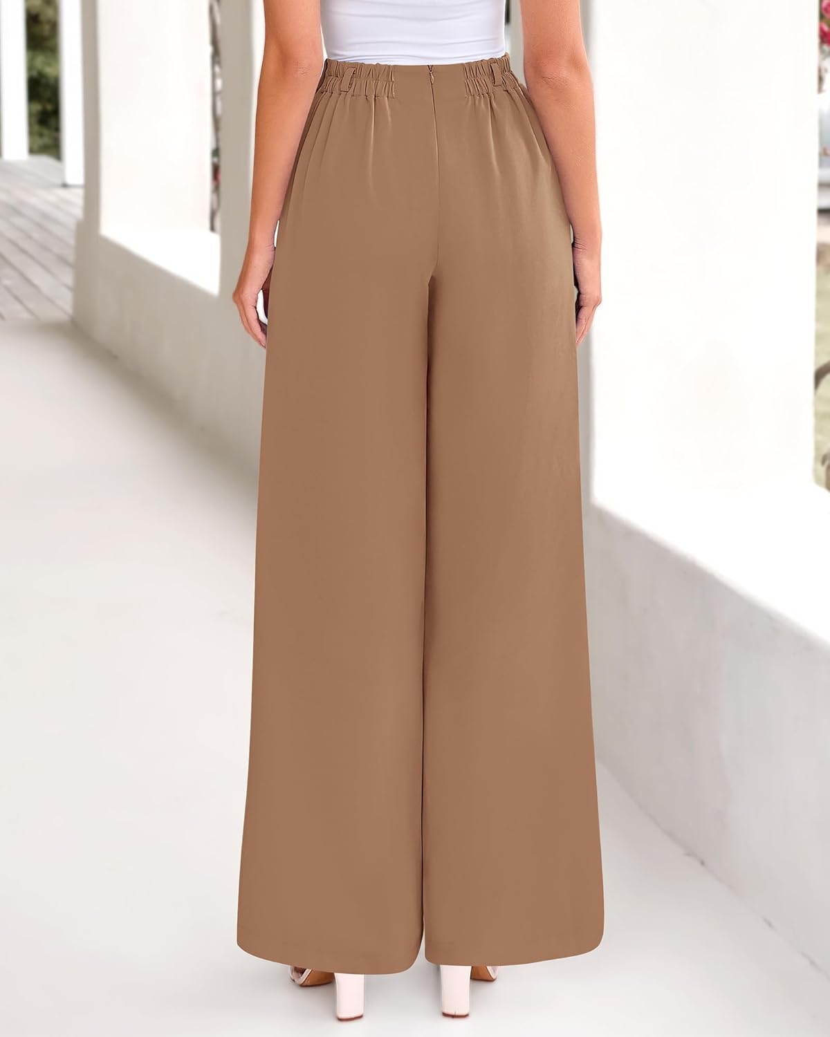 BTFBM Women's Elegant Flowy Dress Pants Front Pleated High Waisted Casual Wide Leg Loose Palazzo Trousers with Pockets - Image 3
