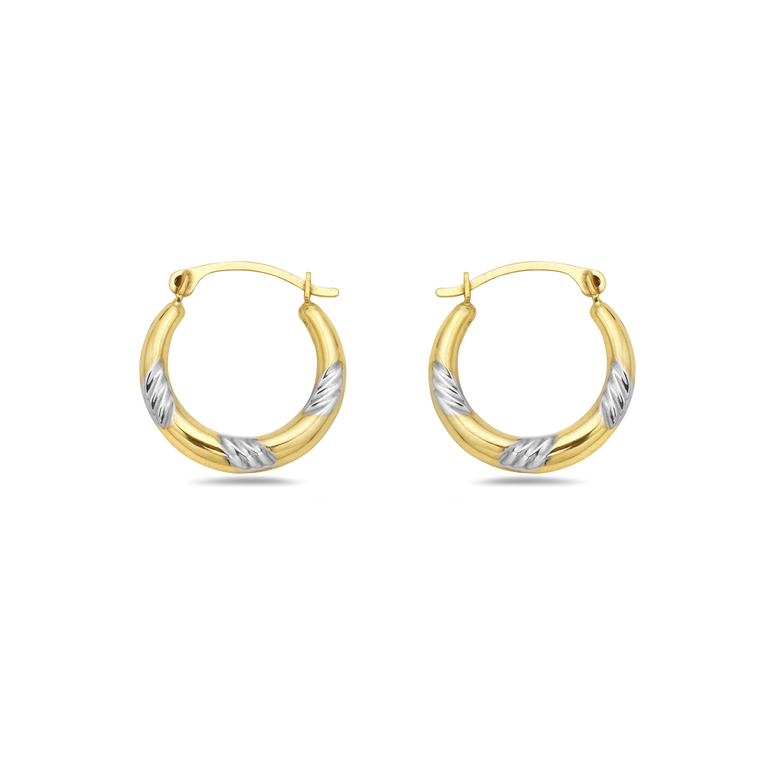 PORI JEWELERS10K Gold Two Tone Lined Diamond Cut French Lock Hoop Earrings - 2Mm X 15Mm - Jewelry For Women