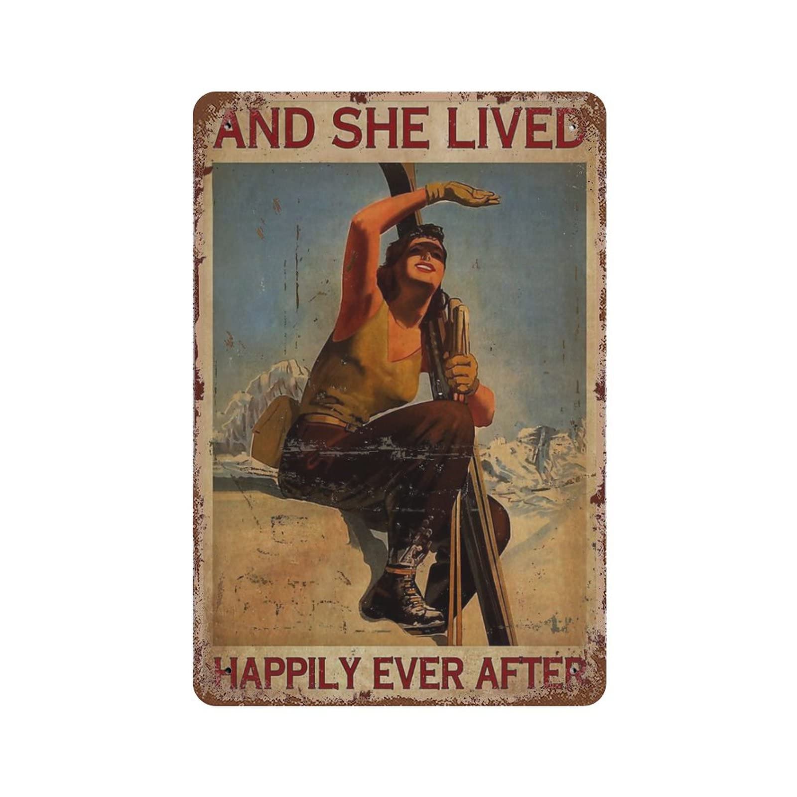and Lived Happily Ever After with her. Tin Metal Tin Sign Kitchen Pub Funny Novelty Coffee Bar Garage Wall Poster Street Yard Man Cave 12x8inch