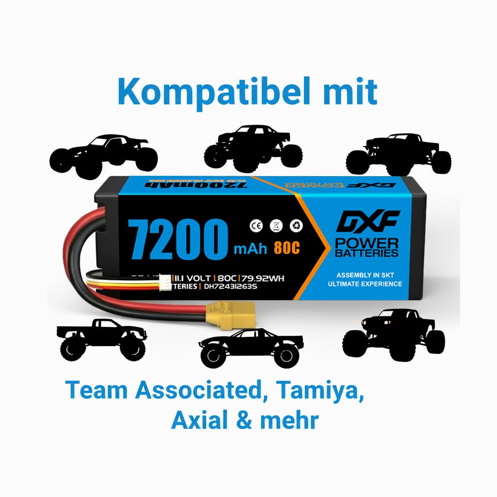 DXF 3S LiPo akumulator 11,1 V 7200 mAh 80C twarda obudowa z wtyczką XT90 RC bateria do samochodu, samolotu, helikoptera, łodzi, wózka, ciężarówki, 1:8, 1:10, wysoka wydajność, długa żywotność