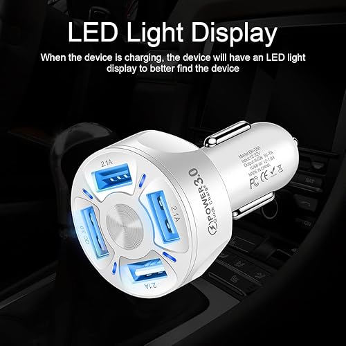 Miniatura 3 de Adaptador de cargador para coche, cargador rápido USB de 4 puertos, QC3.0, cargador rápido de teléfono para coche con pantalla de luz LED,
