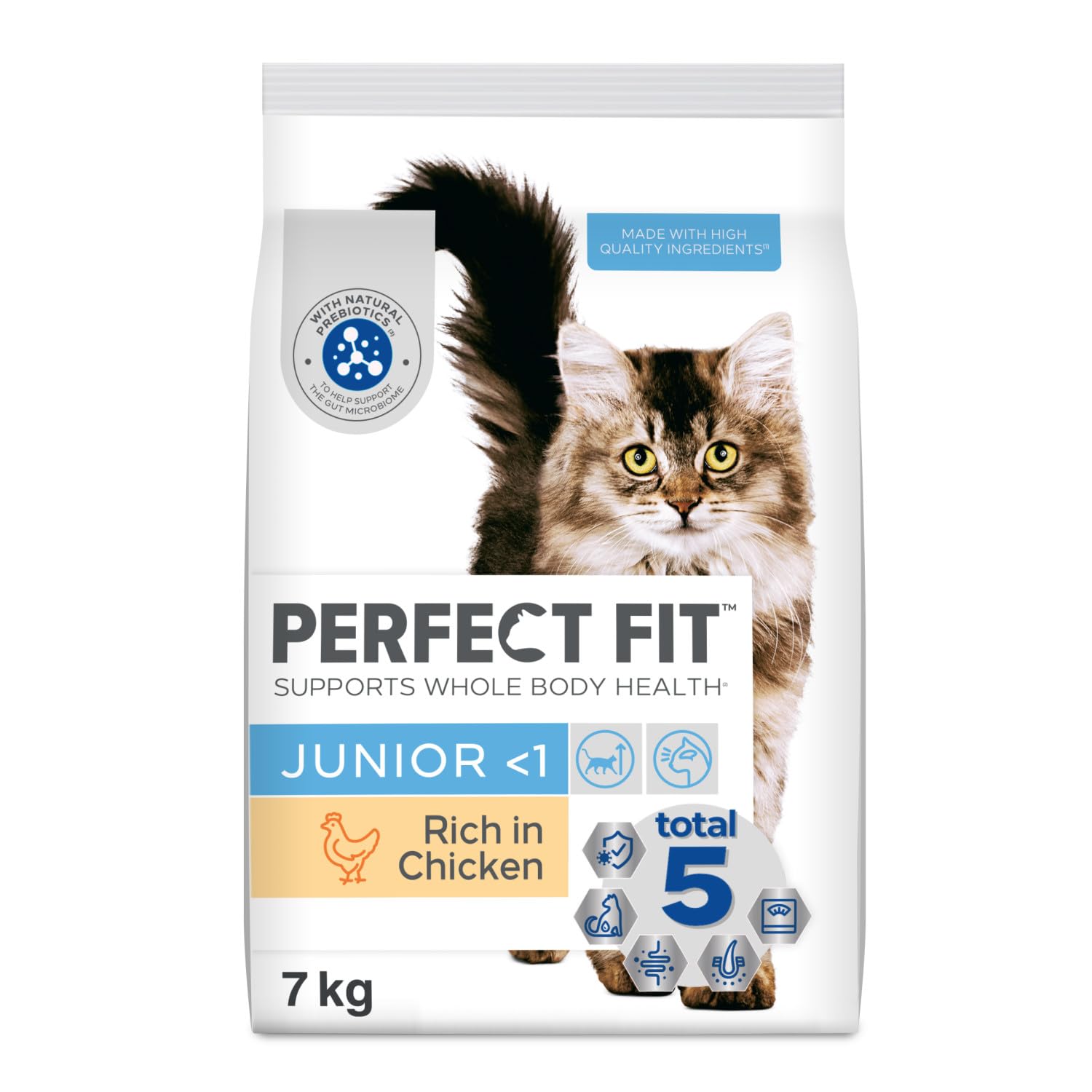 Perfect Fit Junior <1 Complete Dry Cat Food for Junior Cats Under 1 Year, Rich in Chicken, 1 Bag (7 kg)