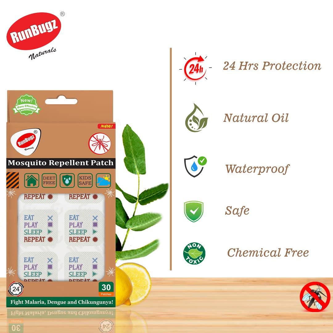 RunBugz 100% Natural Mosquito Eat -Play Patches for Baby, Adults|24-Hour Protection|Eat Play Sleep Repeat Mosquito Patches Protects from Dengue, Chikungunya & Malaria| 30 Patches (Pack of 1) 2