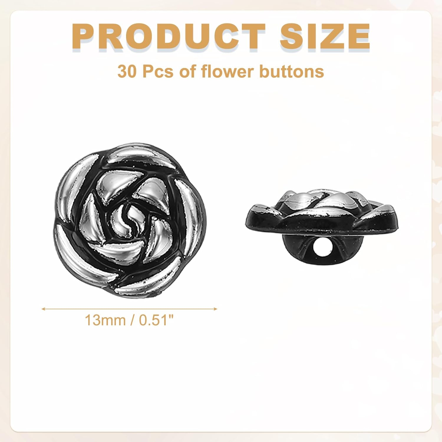 PATIKIL 30Pcs Rose Flower Buttons, 13mm 1/2" Acrylic Cute Buttons for Clothes Decorative Sewing Accessories for DIY Crafts Shirts Blouse Sweaters, Black/Silver - Image 2