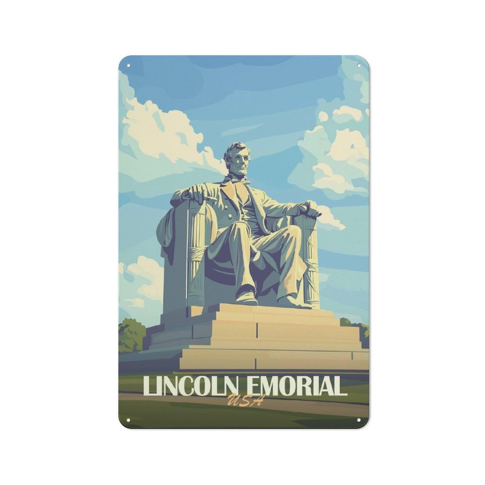 Junmoney Style-8 Tin Wall Plaque 30X20cm With Lincoln Memorial For Hobby Room Or Studio, For Themed Interiors In Hobby Rooms And Studios