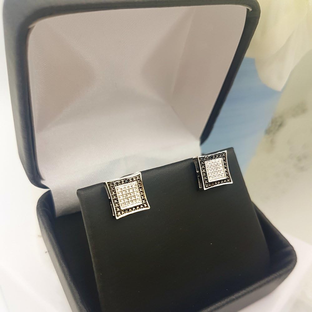 Dazzlingrock Collection 0.10 Ctw Round Black & White Diamond 8.5mm Kite Hip Hop Iced Out Studs in 925 Sterling Silver, Unisex Design Ladies,Mens Real Diamond Earrings