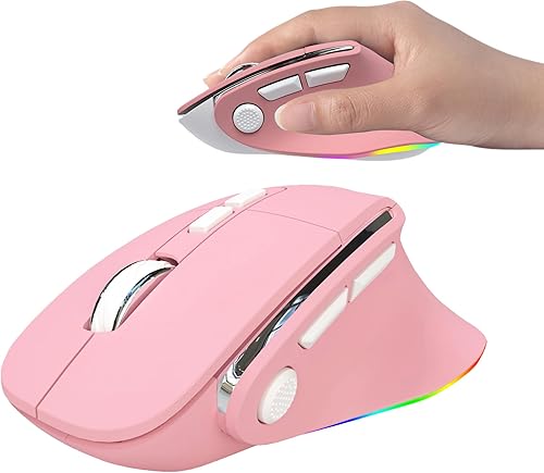 Ratón ergonómico de doble modo (Bluetooth+USB) rosa recargable vertical túnel carpiano inalámbrico para PCportátilcomputadoratabletiPadMacbook