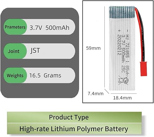 Miniatura 2 de 3.7V 721855 500mAh 25C RC Avión Batería Drone Li-ion Batería para U815A U818A U819A FPV UAV Control Remoto Aviones Control Remoto UAV Quadcopter