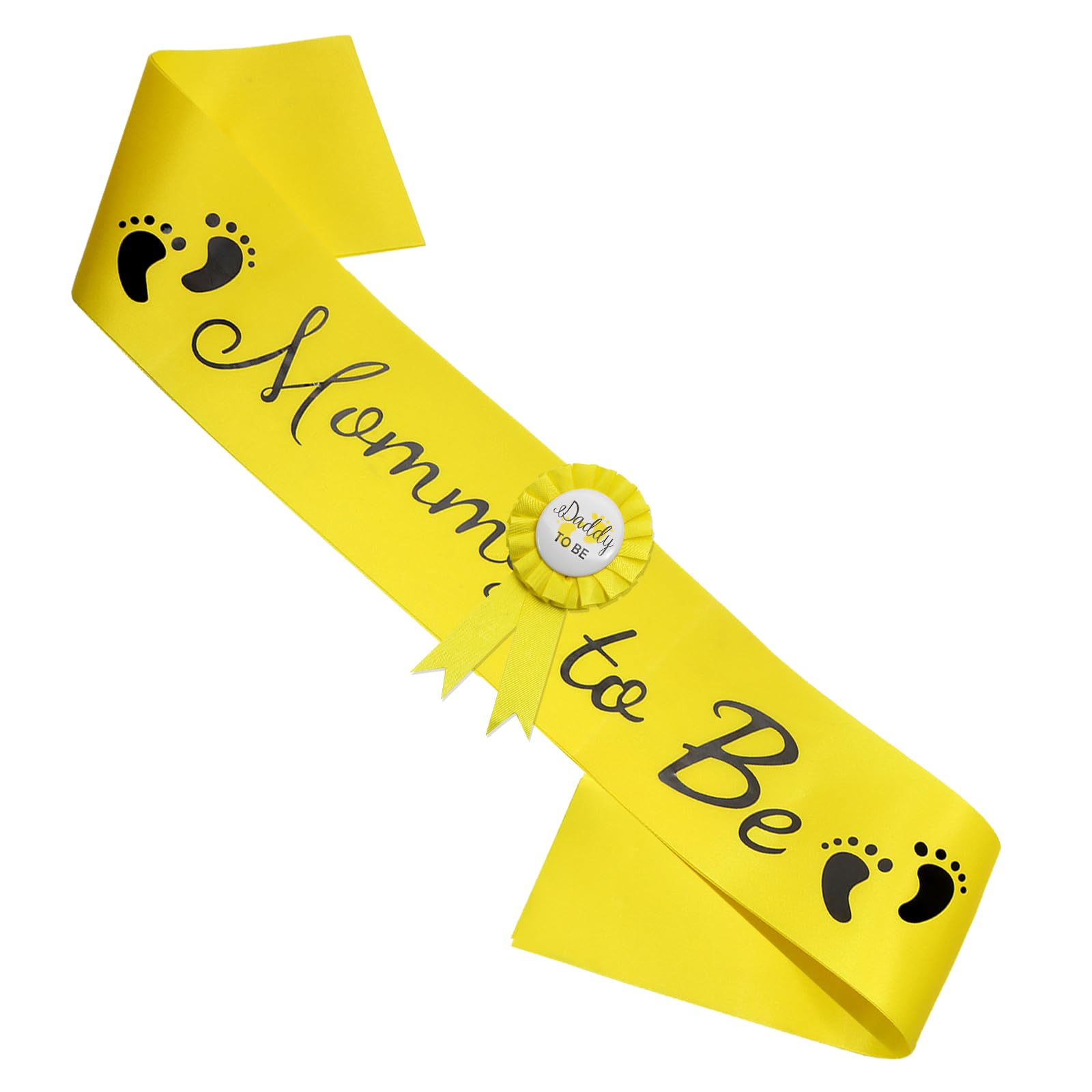 2PCS Yellow Mommy to Be Sash and Daddy to Be Pin Set - Baby Shower and Gender Reveal