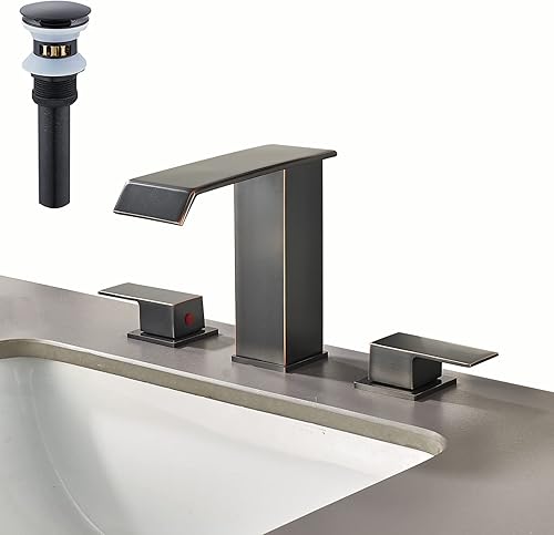 Grifo de lavabo de baño generalizado de 3 agujeros, dos asas, 8 pulgadas, grifo de lavabo de tocador negro, grifo de lavabo de baño con drenaje